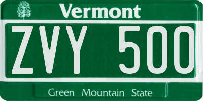 VT license plate ZVY500