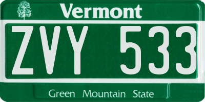 VT license plate ZVY533