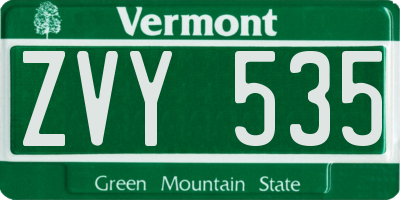 VT license plate ZVY535