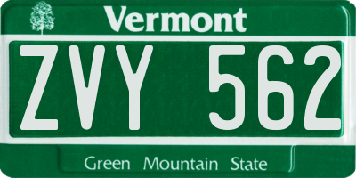VT license plate ZVY562