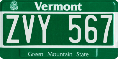 VT license plate ZVY567
