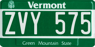 VT license plate ZVY575
