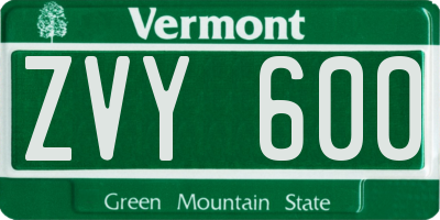 VT license plate ZVY600
