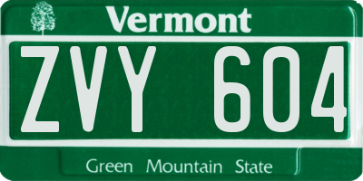 VT license plate ZVY604