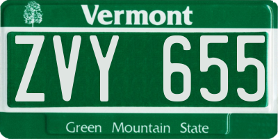 VT license plate ZVY655