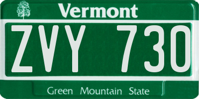 VT license plate ZVY730