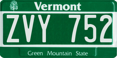 VT license plate ZVY752