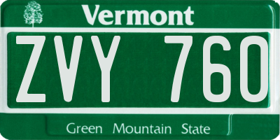 VT license plate ZVY760