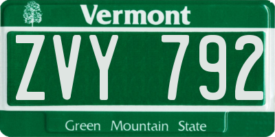 VT license plate ZVY792