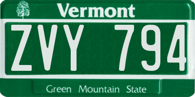 VT license plate ZVY794