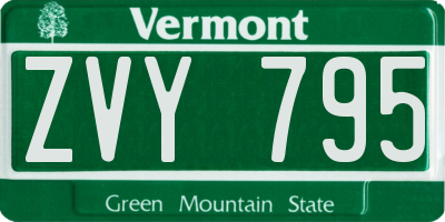 VT license plate ZVY795