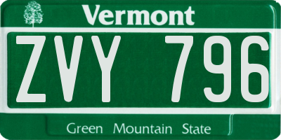 VT license plate ZVY796