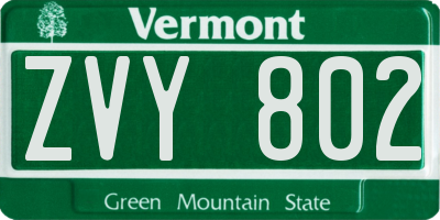 VT license plate ZVY802