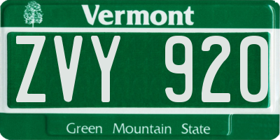 VT license plate ZVY920
