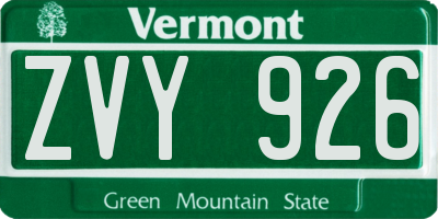 VT license plate ZVY926