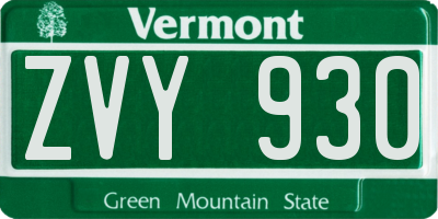 VT license plate ZVY930