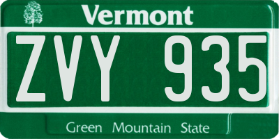 VT license plate ZVY935