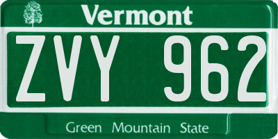 VT license plate ZVY962