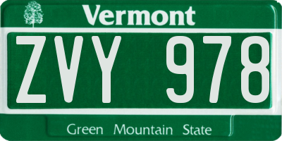 VT license plate ZVY978