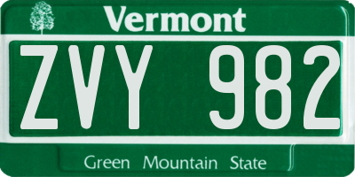 VT license plate ZVY982