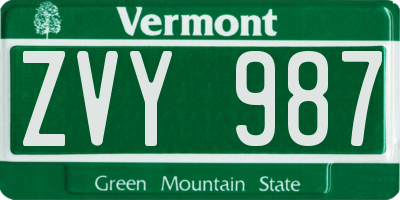VT license plate ZVY987