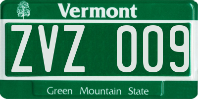 VT license plate ZVZ009