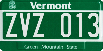 VT license plate ZVZ013