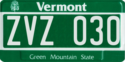 VT license plate ZVZ030