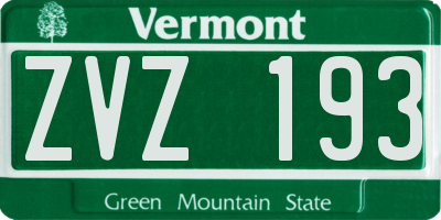 VT license plate ZVZ193