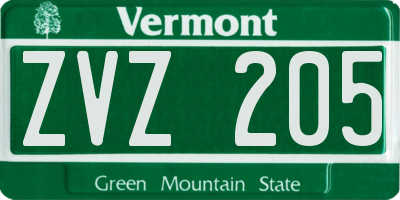 VT license plate ZVZ205
