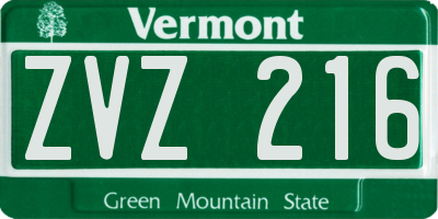VT license plate ZVZ216