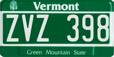 VT license plate ZVZ398