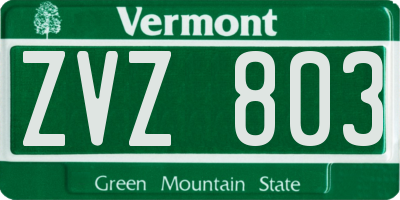 VT license plate ZVZ803