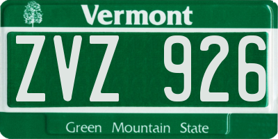 VT license plate ZVZ926