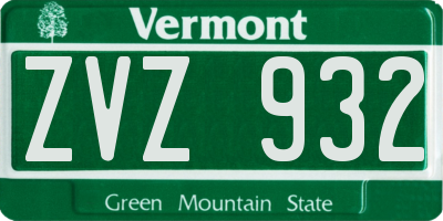 VT license plate ZVZ932