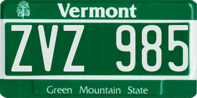 VT license plate ZVZ985