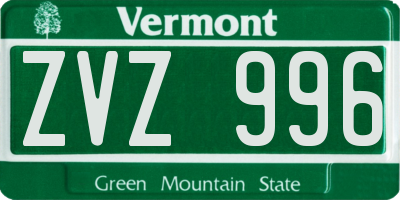 VT license plate ZVZ996
