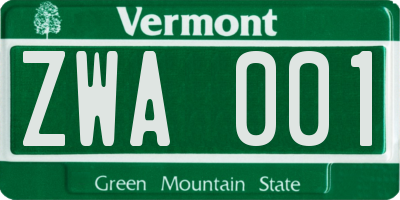 VT license plate ZWA001