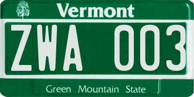 VT license plate ZWA003