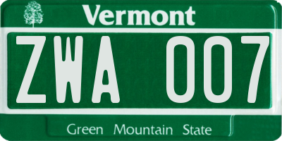 VT license plate ZWA007