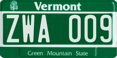 VT license plate ZWA009