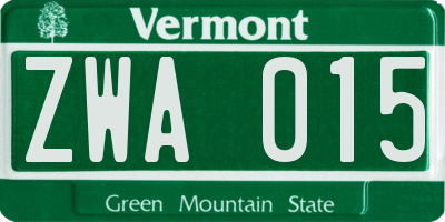 VT license plate ZWA015