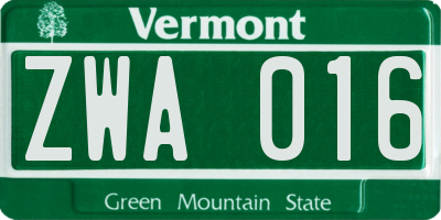 VT license plate ZWA016