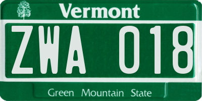 VT license plate ZWA018