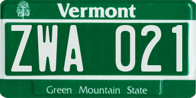 VT license plate ZWA021
