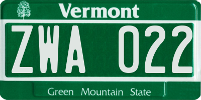 VT license plate ZWA022