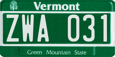 VT license plate ZWA031