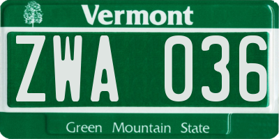 VT license plate ZWA036
