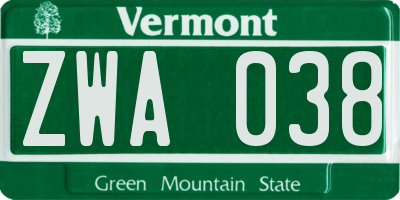 VT license plate ZWA038
