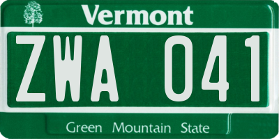 VT license plate ZWA041